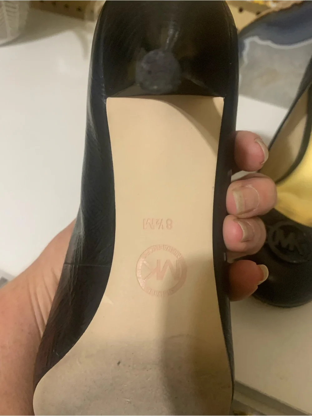 Michael Kors Black Leather Round-Toe Heels with MK Emblem